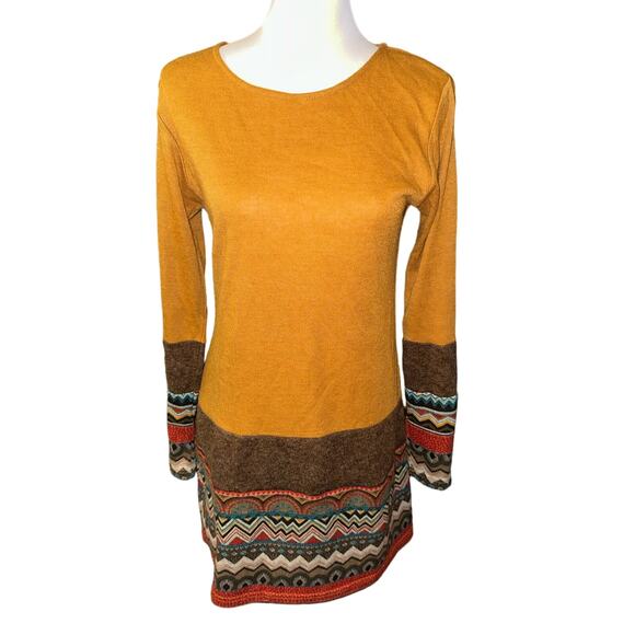 Yak and Yeti Long Sleeve Dress Orange Brown Medium - Picture 1 of 3